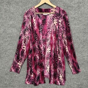 Susan Graver Plus Size 2X Cardigan Purple Snake Animal Print Crinkle Open Front